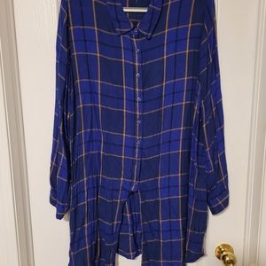 4X - Blue plaid button down shirt.